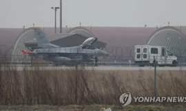 Một máy bay chiến đấu tại căn cứ không quân Kunsan ở Gunsan, tỉnh Bắc Jeolla.Ảnh: Yonhap