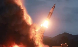 Một vụ phóng tên lửa đạn đạo của Triều Tiên. Ảnh: KCNA.