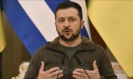 Tổng thống Ukraine Volodymyr Zelensky phát biểu tại cuộc họp báo ở Kiev ngày 3/11/2022. Ảnh (tư liệu): AFP/TTXVN