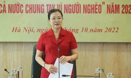 Phó Chủ tịch Ủy ban Trung ương MTTQ Việt Nam Trương Thị Ngọc Ánh phát biểu tại buổi gặp mặt báo chí. Ảnh:mattran.org.vn