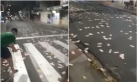Cướp ngân hàng như trong phim ở Brazil, tiền rải đầy đường