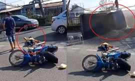 Xe ben mất lái lật nghiêng, đổ than vào nạn nhân tai nạn giao thông