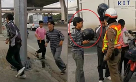 Cảnh sát bắt tài xế chạy quanh cột đèn vì không đội mũ bảo hiểm