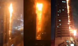 Khoảnh khắc chung cư hàng chục tầng cháy như đuốc