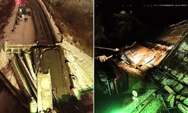 Đoạn đường trên cao ở Nga bất ngờ sụp xuống ngay trước mũi ô tô