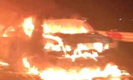 Chiếc xe bị cháy rụi trên cao tốc.