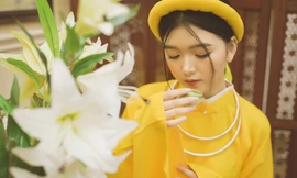 Nữ sinh thanh tao trong cổ phục Việt đón xuân