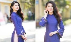 Á hậu Thuỳ Dung mặc áo dài tím Huế đẹp mộng mơ giao lưu với sinh viên