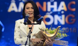 Mỹ Tâm lên sân khấu nhận giải Cống hiến hộ đạo diễn 'Em Gái Mưa'.