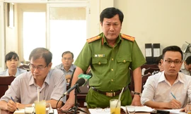 Đại tá Lưu Thành Tín – Phó giám đốc Công an tỉnh Kiên Giang tại cuộc họp báo sáng nay.