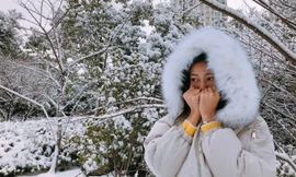 Á hậu Thanh Tú tại Thường Châu sáng nay, 26/1