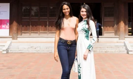 Á hậu Thuỳ Dung đưa Á hậu Hoàn vũ thế giới đi thăm Văn Miếu