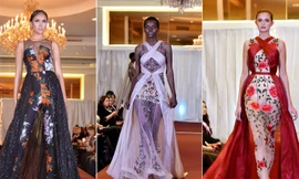 Dàn Hoa hậu thế giới trình diễn váy của NTK Việt ở New York Fashion Week