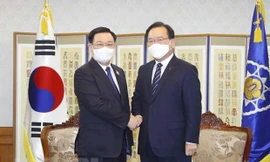 Chủ tịch Quốc hội Vương Đình Huệ hội kiến Thủ tướng Hàn Quốc Kim Boo-kyum. (Ảnh: Doãn Tấn/TTXVN)