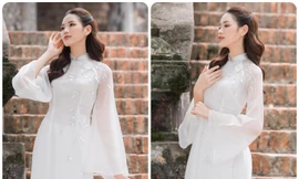 Hoa hậu Đỗ Thị Hà đẹp thuần khiết với áo dài trắng