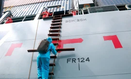 Hoa tiêu khu vực IV lên tàu hàng nước ngoài để làm nhiệm vụ dẫn dắt tàu vào cảng Ðà Nẵng