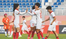 ĐT nữ Việt Nam có 3 điểm sau trận thắng Ấn Độ. Ảnh: AFC