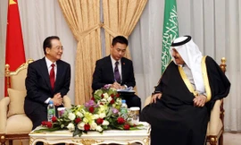 Thủ tướng Ôn Gia Bảo (trái) hội đàm với Thái tử Nayef bin Abdulaziz Al Saud hôm 14-1 tại Ảrập Xêút Ảnh: Xinhua