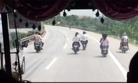 Hơn chục thanh niên đầu trần dàn hàng ngang chặn đường ôtô