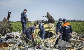 Các nhà điều tra làm việc tại hiện trường máy bay MH17 rơi.
