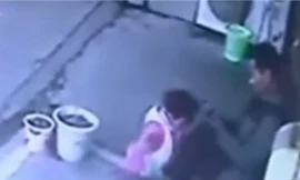 Clip hai cha con thoát chết trong gang tấc