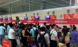 Khu vực làm thủ tục bay của Vietjet Air tại sân bay Nội Bài.