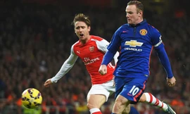 Wayne Rooney trong pha ghi bàn giúp Man.United thắng 2-1 tại Arsenal ở lượt đi Premier League.