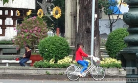 Mới 8 giờ sáng, gái mại dâm ngồi đợi hoặc đạp xe đi lòng vòng. Ảnh: Báo CATP.