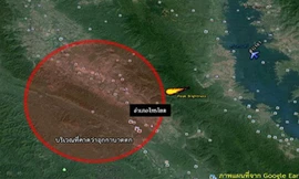 Vùng bị thiên thạch tác động được khoanh tròn màu đỏ ở Sai Yok, tỉnh Kanchanaburi. Ảnh: Narit.