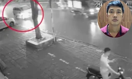 Công (ảnh nhỏ) và ảnh cắt từ clip chiếc xe gây tai nạn.