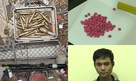 Đối tượng Dũng và số tang vật thu giữ. Ảnh: Công an Vĩnh Phúc.