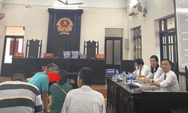 Bị cáo Nguyễn Tràng Thắng (áo xanh) tại toà. 