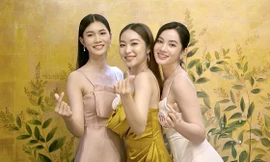 Thiếu nữ miền Tây (từ trái qua) Lê Thị Kim Ngân, Nguyễn Lê Phương Thảo và Nguyễn Thị Cẩm Đan hội ngộ tại Hà Nội