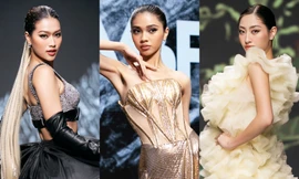 Á hậu Minh Kiên lần đầu trình diễn mở màn cùng dàn hậu đình đám, catwalk có tiến bộ?