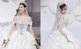 Hoa hậu Thanh Thủy - Khánh Vân diện váy cưới, làm vedette tại show thời trang