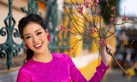 Không chọn áo dài, Hoa hậu Khánh Vân diện áo bà ba rực rỡ trong bộ ảnh đón Tết