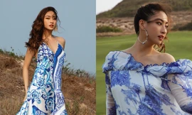 Hoa hậu Lương Thùy Linh bay bổng trong các thiết kế sử dụng họa tiết gốm sứ Bát Tràng