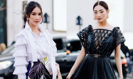 Hoa hậu Lương Thùy Linh, Á hậu Phương Anh khoe dáng trong thiết kế của Elie Saab ở Paris