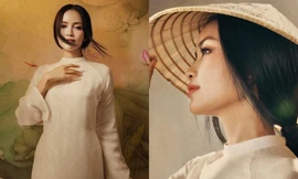Hoa hậu Ngọc Châu diện áo dài truyền thống, đẹp dịu dàng tựa thiếu nữ trong tranh