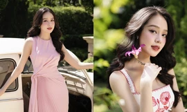 Hoa hậu Thanh Thủy khoe nhan sắc tựa nàng Xuân trong BST mới của Lê Thanh Hòa