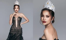 Nhan sắc Ngọc Châu trước lúc chuyển giao vương miện Hoa hậu Hoàn vũ Việt Nam
