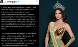 NÓNG: Đương kim Miss Grand International 2024 Rachel Gupta từ bỏ vương miện