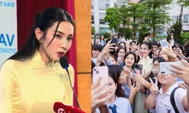 Thùy Tiên đại diện Thanh niên Việt Nam phát biểu tại buổi đối thoại với Tổng Thư ký ASEAN