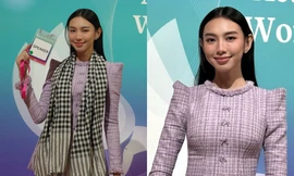 Hoa hậu Thùy Tiên diện áo bà ba cách điệu tại Hội nghị Quốc tế lần thứ 5 ở Hàn Quốc