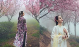 Hoa hậu Thanh Thủy khoe bộ ảnh áo dài được chụp trong cái lạnh 3 độ của Sapa