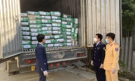 Lực lượng chức năng tỉnh Lạng Sơn tiến hành kiểm tra 14 tấn hàng đông lạnh không có giấy tờ hợp lệ -Ảnh: TL