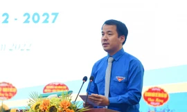 Bí thư TƯ Đoàn Ngô Văn Cương phát biểu tại Đại hội -Ảnh: BK