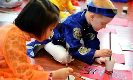 Cậu bé người Úc viết thư pháp Việt
