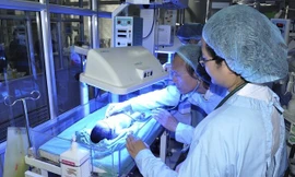 Các BS Bệnh viện Bạch Mai đang chăm sóc một bệnh nhi sơ sinh chuyển về từ BV Sản - Nhi Bắc Ninh. Ảnh: Thế Anh