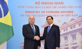 Bộ trưởng Ngoại giao Bùi Thanh Sơn và người đồng cấp Brazil Mauro Vieira trong cuộc gặp ngày 10/4. (Ảnh: Mofa)